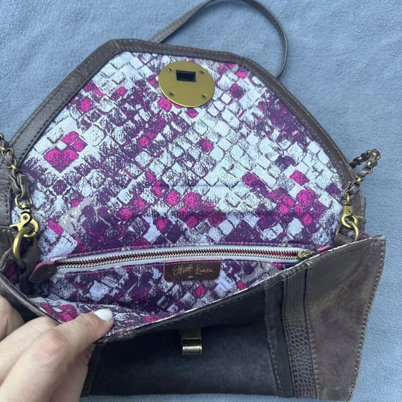 Elliott Lucca Cordoba Brown Leather Crossbody Purse Envelope Clutch Turn Lock - Picture 5 of 10